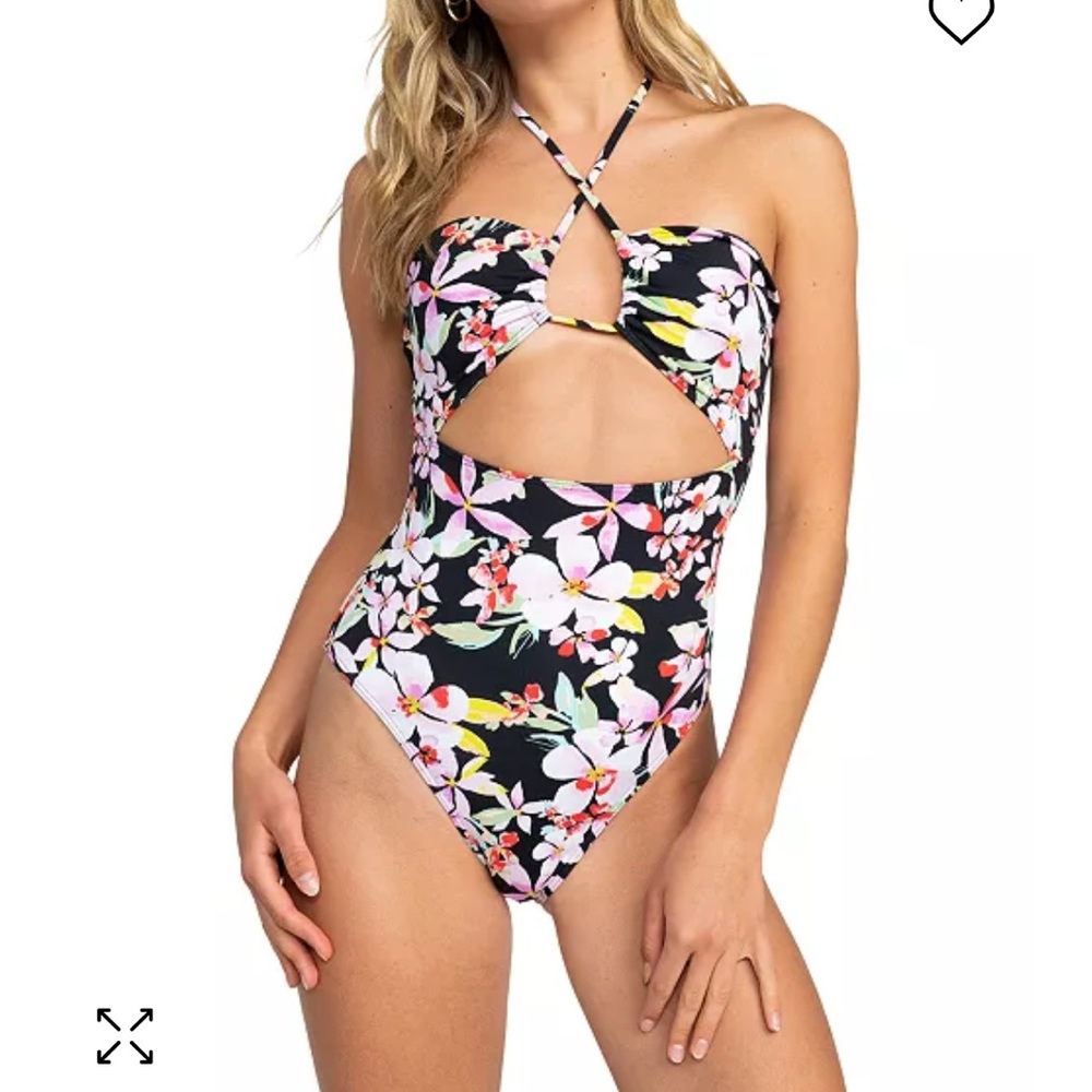 Small Roxy cut out floral halter one piece swimsuit